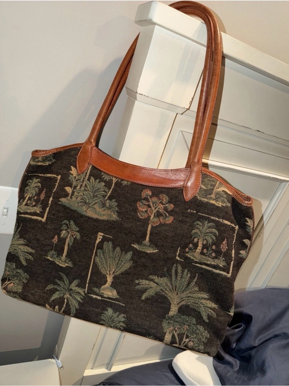 Tommy Bahama Brown Tropical Jacquard Tote with Leather Trim